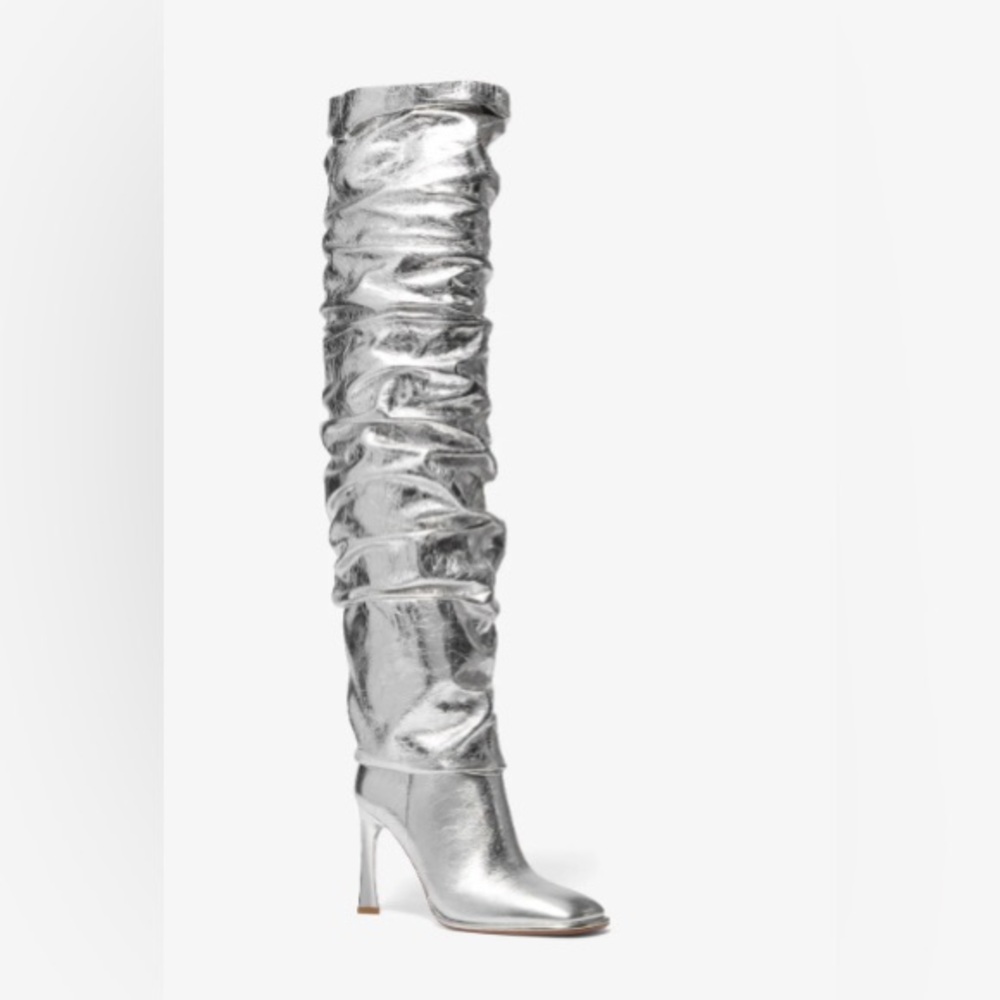 Michael Kors Shiny Silver Over-the-Knee Boots